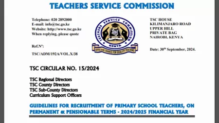 TSC Recruitment Guidelines for Primary School Teachers (Permanent & Pensionable Terms) - 2024/2025