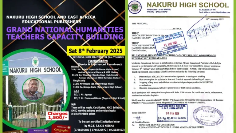 Nakuru High School National Humanities Teachers Capacity Building Workshop - Invitation